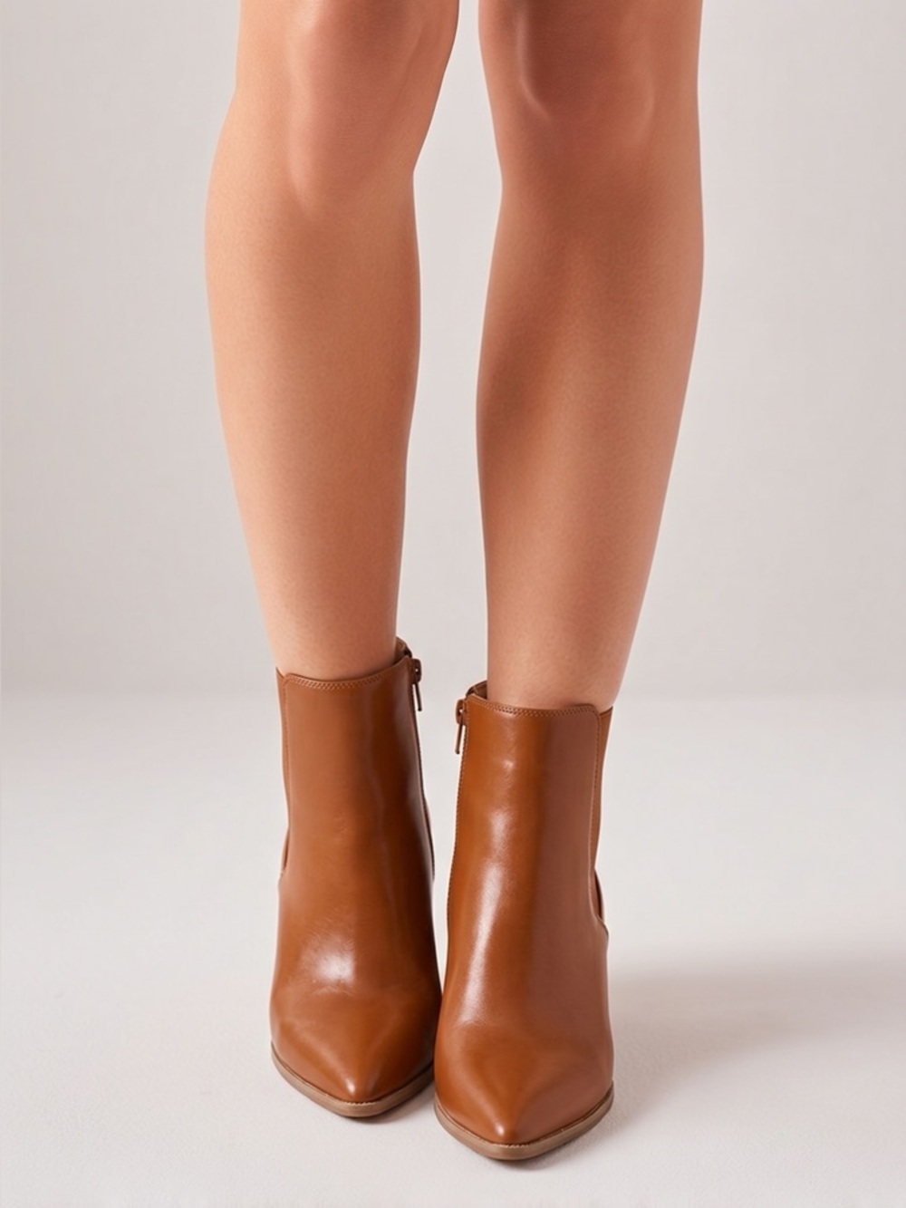 Pointy toe chestnut brown booties with side zip and chunk heel women’s size 8​